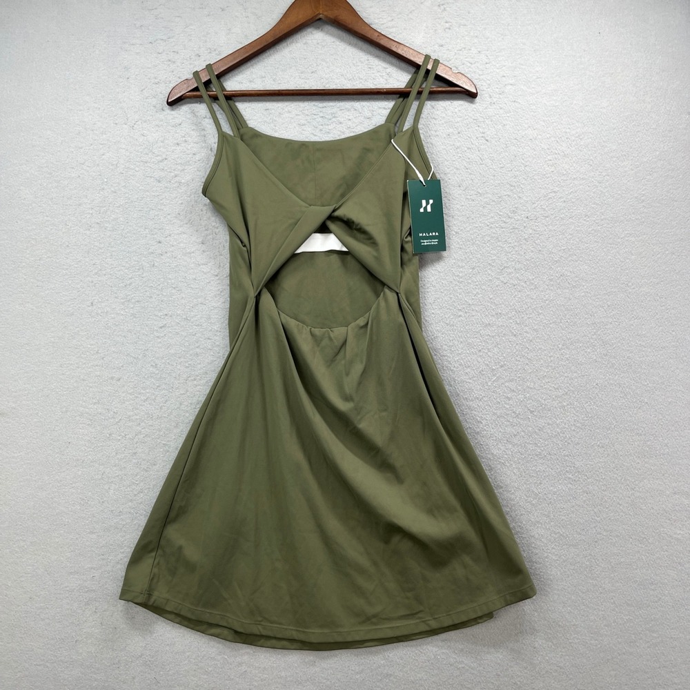 Halara Athletic Dress Womens S Olive Green Cloudful Stretch A-Line Tennis Mini - Picture 4 of 12